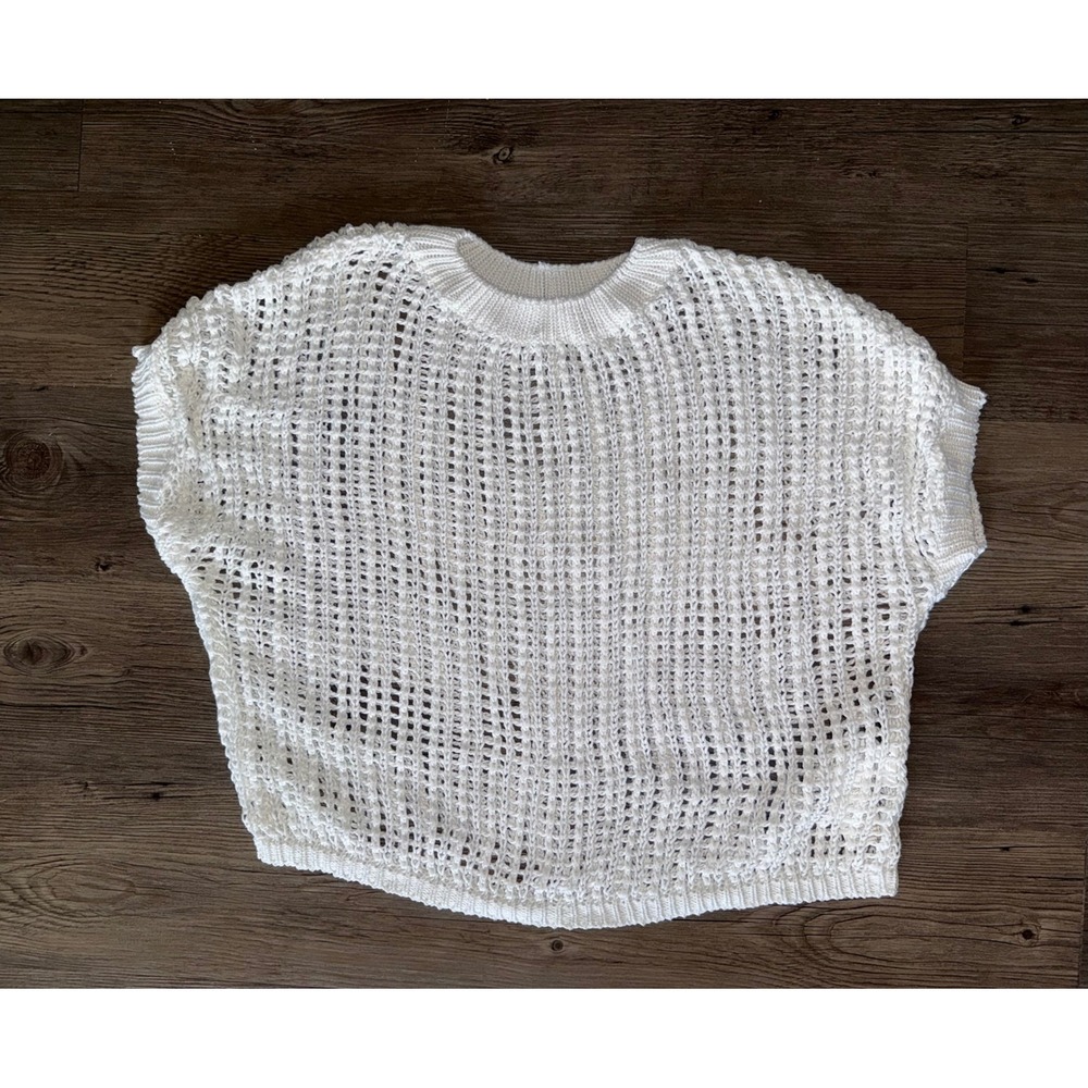 Shein White Open Knit Crochet Sweater Vest Crew Neck Boho Layering Top Small